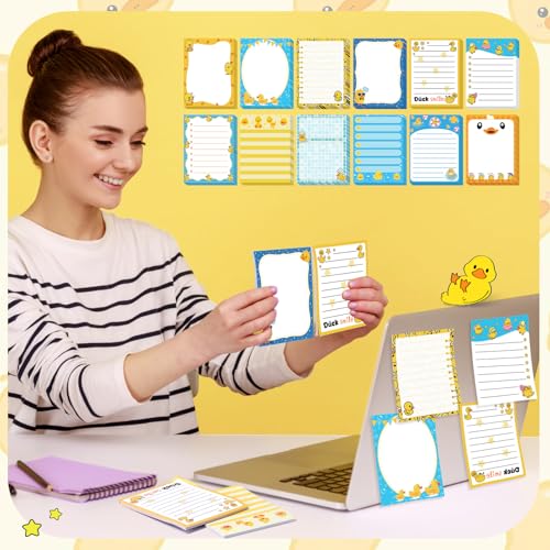 Chiisong 12 Pcs Duck Lovers Sticky Notes Yellow Ducks Self Stick Note Pads Cartoon Animal Writing Memo Pad Office Party Favors Supplies for Home Party Decorations Christmas Small Gifts - style: Duck