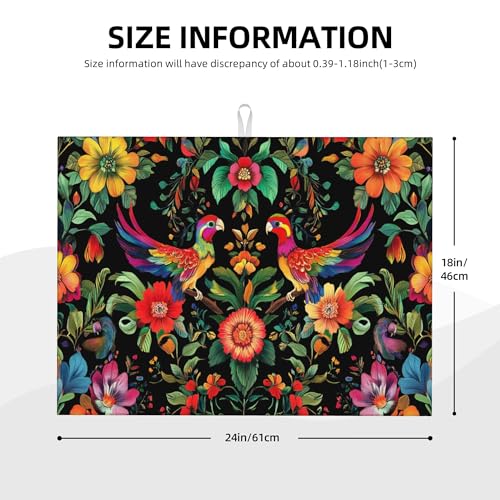 Mexican Flowers Dish Drying Mat for Kitchen Counter Microfiber Super Absorbent Non-Slip Dish Drying Pad for Countertops Dishes Utensils Stylish Quick-Dry Machine Washable 18x24 Inch - color: Mexican Flowers
