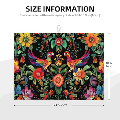 Mexican Flowers Dish Drying Mat for Kitchen Counter Microfiber Super Absorbent Non-Slip Dish Drying Pad for Countertops Dishes Utensils Stylish Quick-Dry Machine Washable 18x24 Inch - color: Mexican Flowers