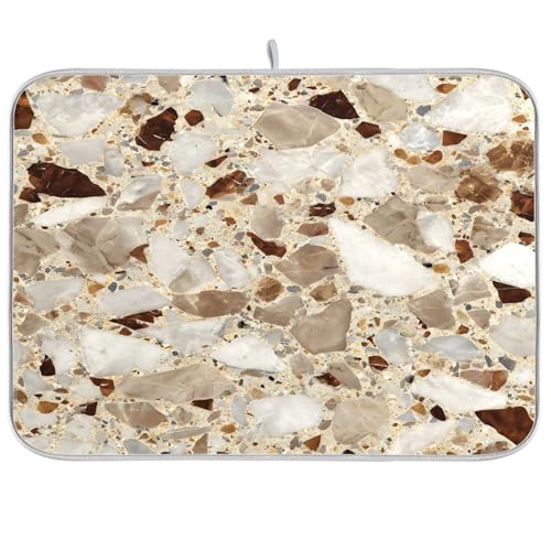 Beige and Brown Marble Print Dish Drying Mat for Kitchen Counter Super Absorbent Drying Mat 16x18 inch Large Dish Drying Matts for Countertop Protector Dishes Pad - color: Beige and brown marble print, size: 16" x 18"