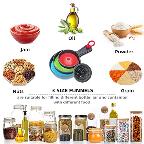 Funnel with Strainer for Kitchen Use, Dokpod Silicone Funnels for Filling Bottles and Wide Mouth Canning, Collapsible Kitchen Funnel with Filter