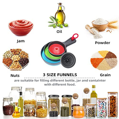 Funnel with Strainer for Kitchen Use, Dokpod Silicone Funnels for Filling Bottles and Wide Mouth Canning, Collapsible Kitchen Funnel with Filter