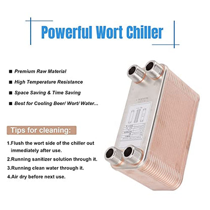 Stainless Steel Plate Heat Exchanger, Compact Heavy Duty Plate Chiller, Copper Brazed Plate Heat Exchanger, Metal Water to Water Heat Exchanger for Wort, Beer, Water