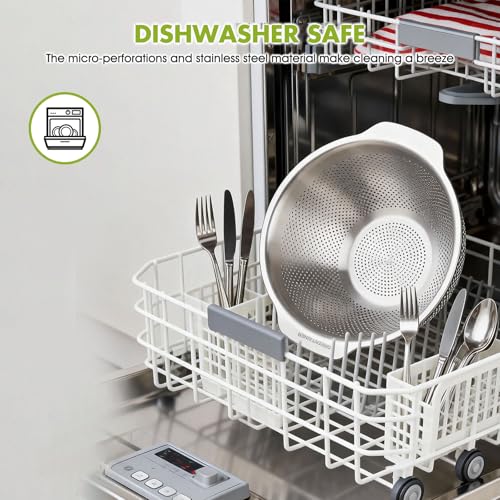 Greentainer Stainless Steel Colander with Handles - 3.5 QT Pasta Strainer for Kitchen Food Basket for Vegetables Fruits, Nesting Stainless Steel Strainer and Sieve, Dishwasher Safe - size: 3.5 QT