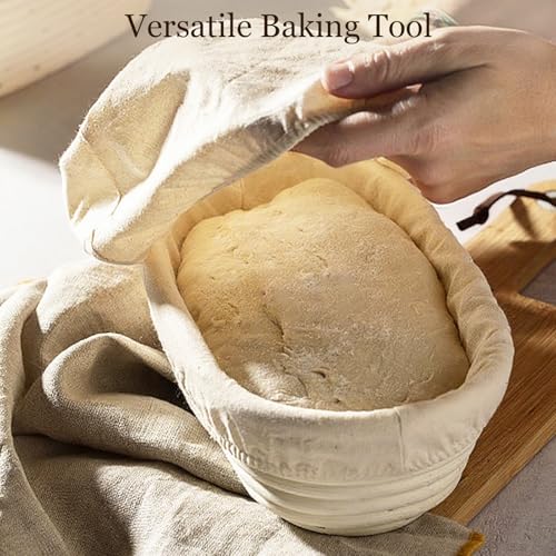 10 PC Bread Proofing Cloth Covers – 5 Oval 10" & 5 Round 9" Reusable Banneton Liners – Sourdough Basket Fabric Covers for Dough Fermentation – Natural Unbleached Cotton – Fits Most Proofing Baskets