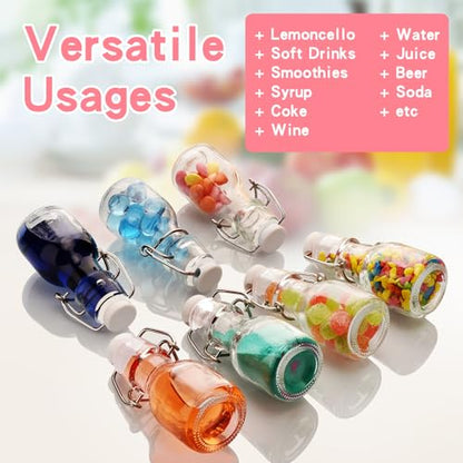 6Pcs White Lid 2 oz Mini Swing Top Glass Bottles, 60ML Mini Storage Bottles, with Lids Kraft Decoration,Small Glass Bottles,for Wedding Themed Party Favors (6)