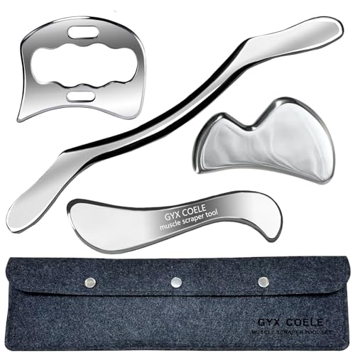 4 in 1 Professional Stainless Steel Muscle Scraper Tool Set, IASTM Therapy Tools with Storage Pouch, Physical Therapy and Soft Tissue Massage Tools - style: GYX COELE-07