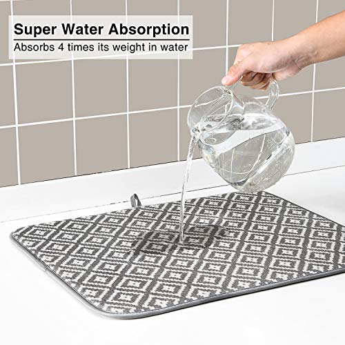 Dish Drying Mat for Kitchen 2 Pack, Ultra Absorbent Microfiber Dishes Drainer Mats by Subekyu,19.2 by 15.8 Inch(Rhombus) - color: Dark Gray 2P 19.2*15.8