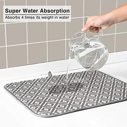 Dish Drying Mat for Kitchen 2 Pack, Ultra Absorbent Microfiber Dishes Drainer Mats by Subekyu,19.2 by 15.8 Inch(Rhombus) - color: Dark Gray 2P 19.2*15.8