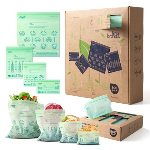 Fit Meal Prep 100% Compostable Food Storage Bags Set, Resealable Bags Plant-Based Freezer Bag for Food, ASTM D6400, US BPI & EU OK Compost Certified - style: Full-size Set
