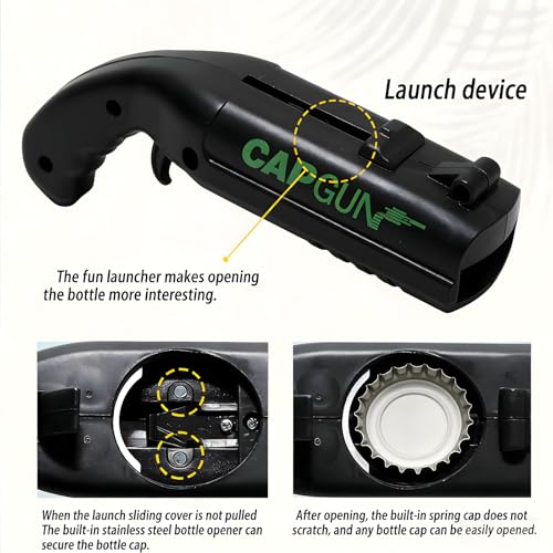 4PCs Black Novelty Cap Gun Style Bottle Opener – Realistic Construction with Ergonomic Grip for Beverages, Themed Parties & Gifts - color: Black