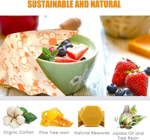 Beeswax Food Wrap (Set of 7) Sustainable Alternative to Aluminum Foil and Albal Paper - For Fruits, Vegetables, Bread, Cheese and Other Foods