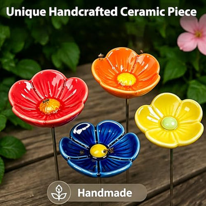 Bee Watering Station for Garden – 2026 New Ceramic Blossom Watering Cups, Handmade Flower Feeder & Water Dish, Outdoor Yard Art for Butterflies & Birds (12Pack) - size: 12Pack