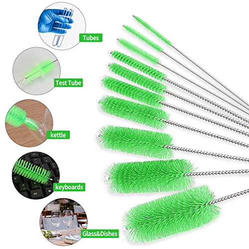 CiaraQ Bottle Cleaning Brushes, 8 Inch Nylon Tube Brush Set | Green Cleaner for Narrow Neck Bottles Cups with Hook, Set of 10pcs. - color: Green, size: 8.0 Inch (10pcs)