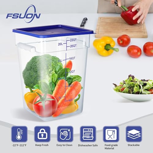 4 Pack 22 Qt Square Polycarbonate Food Storage Containers with Lids | Clear BPA-free PC with lids, side handles, measurement scale and stackable design; for food prep, storage and freezer use. - color: 22Qt