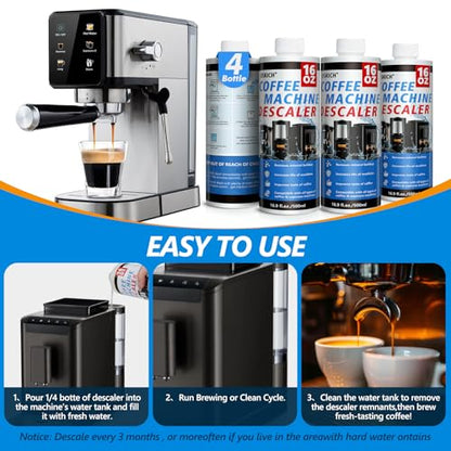 4 Pack Coffee Machine Descaler Descaling Solution -16 Uses,Descaling Solution for Descaling Solution for Keurig, Nespresso, Delonghi,Espresso Machines - size: 64 oz-Liquid