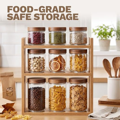 Bumobum 24 oz Glass Jars with Acacia Lids, Glass Food Storage Containers with Airtight Lids, Wide Mouth Mason Salad Jars for Coffee, Sugar, Loose Tea, Spice, Nut, Candy, Cereal, Snacks (4 Pack) - color: 24oz