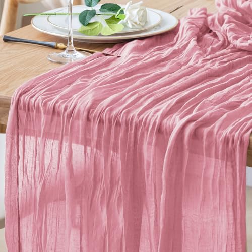Table Runner Cheesecloth 10FT Pink Boho Gauze Cheese Cloth Rustic Sheer Table Runners for Wedding Birthday Bridal Baby Shower Party Decoration - color: Pink, size: 1 Pack