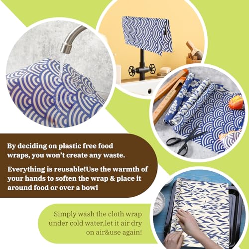 3 Rolls Reusable Beeswax Wraps for Food 13 x 40 Inches Bees Wax Wraps Reusable Food Storage Wrap Beeswax Paper Roll for Bread Sandwich Cheese Fruit Snacks(Vivid) - style: Pattern