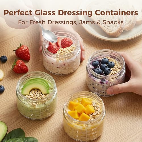 6oz Glass Jars with Airtight Lids - 4 Pack Overnight Oats Containers with Bamboo Lids, Small Food Containers with Measurement for Yogurt, Salad, Chia, Wide Mouth Mason Jar with Lid for Food Storage - color: 6oz - 4 Pack