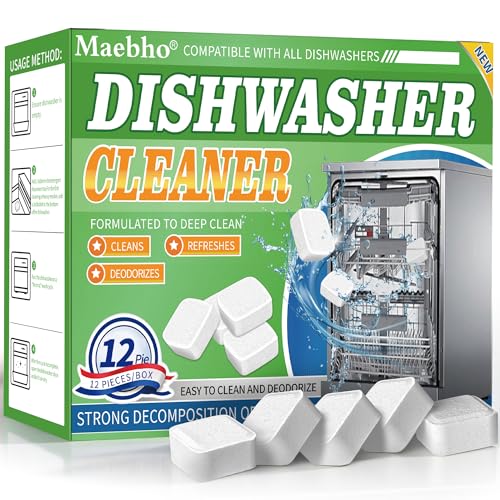 Dishwasher Cleaner and Deodorizer Tablets-12 Pack, Heavy Duty Deep Cleaning Descaler Pods for Dish Washer Machine, Removes Limescale, Odor, Grease, and Hard Water Stains, Septic Safe