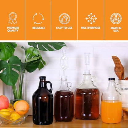 FastRack 0.5 Gallon Clear Glass Jug, Pack of 2 | Food Grade, BPA Free for Fermentation, Storage & Brewing | 64oz Glass Jug for Home Brewing, Kombucha, Wine & Beer