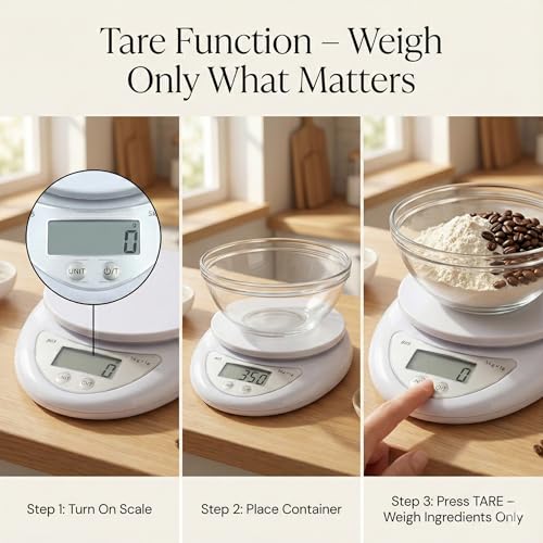 Digital Kitchen Scale – Food Scale for Cooking & Baking (5 kg/11 lb) – High-Precision Weight Scale in Grams Oz Lb – Stainless Platform with LCD Display & Tare Function – Batteries Included