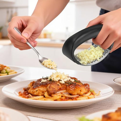Cook Guy 304 Stainless Steel Garlic Press Rocker - Premium Stainless Steel Garlic Press Rocker –Garlic Mincer with a Comfortable Grip Garlic Grinder - color: Black