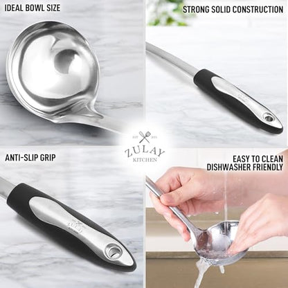 Zulay Kitchen Premium Soup Ladle - 12" Stainless Steel with Non-Slip Silicone Handle - size: Stainless Steel