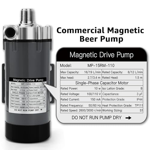 MRbrew Wort Pump Stainless Steel for Wort Transfer, Magnetic Beer Pump Brew with 1/2” NPT Thread Head, Quiet Operation & Excellent High Temperature Resistance System Beer Brewing Kit (Grey) - size: Grey Pump