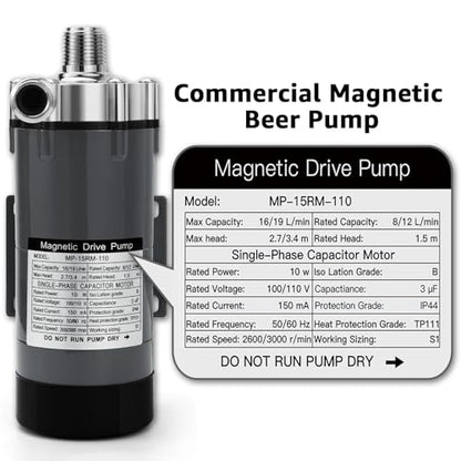 MRbrew Wort Pump Stainless Steel for Wort Transfer, Magnetic Beer Pump Brew with 1/2” NPT Thread Head, Quiet Operation & Excellent High Temperature Resistance System Beer Brewing Kit (Grey) - size: Grey Pump