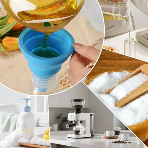 4 Pack Collapsible Silicone Funnels Kitchen Use Foldable Food Grade Liquid Transfer Tools Oil Water Spice Jar Bottle Filling, 12 g, 15 g, 20 g, 35 g - color: Blue, size: 4Pack