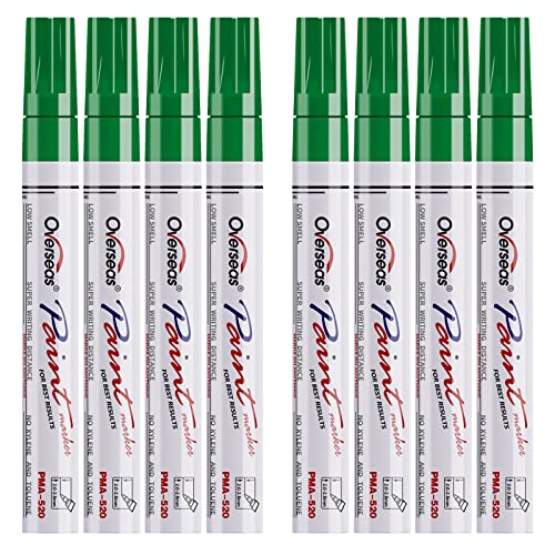 Overseas Paint Pens Paint Markers - Green Permanent Markers 8 Pack, Oil Based Waterproof Quick Dry Medium Tip Marker Pen for Metal, Wood, Fabric, Plastic, Rock, Stone, Mugs, Canvas, Glass, Art Craft - color: Green