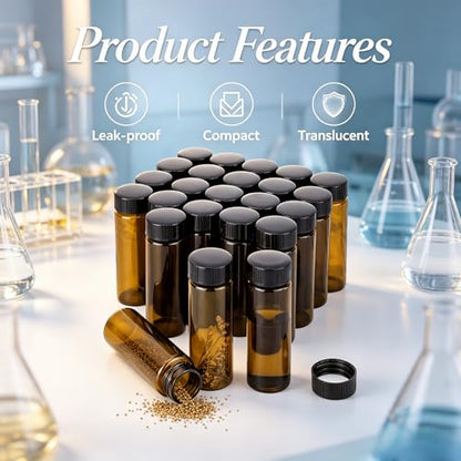 30 ml (1 Oz) Brown Glass Vials Liquid Bottles Lab Screwcap Capacity Sample Travel Container Pack of 24 - style: 30ML 24- Pack