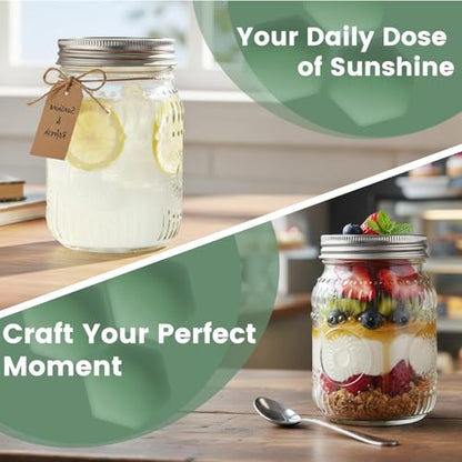16oz Mason Jars 4-Pack with Rust-Proof 304 Stainless Steel Lids and Bands | Pint Glass Jars with Elegant Sunflower Embossing, Leak-proof for Meal Prep, Pickling, Overnight Oats, Dry Food & DIY Crafts - color: Clear-16OZ