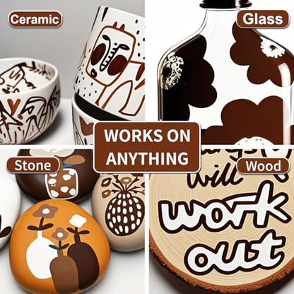Acrylic Paint Pens Waterproof Markers 2 Brown Permanent Marker Pens Acrylic Pens for Rock Painting Glass Stone Ceramic Metal Fabric Pebble Painting pens Craft Supplies - color: Brown