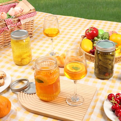 HINGWAH Wide Mouth Mason Jars 32 oz, 6 Pack Large Quart Mason Jars with Airtight Lids and Bands, Clear Glass Canning Jars for Preserving, Pickling, Fermenting, Meal Prep & DIY Crafts (Sunflower) - size: 32oz- 6pack