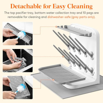 Lifewit Baby Bottle Drying Rack with Drain Mat & 10 Hooks, Newborn Essentials Must Haves, Bottle Storage Organizer for Countertop, Cabinet, Rack Dryer Holder for Pacifiers, Pump Parts, Baby Stuff - size: Medium-10 Hooks