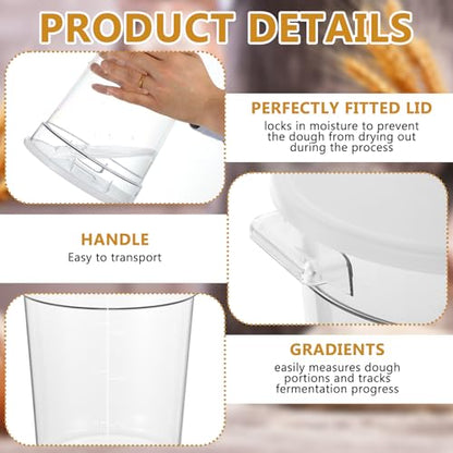 4-Piece Dough Fermentation Buckets with Lids - Dual Sizes (2Qt & 4Qt) Clear Baking Fermentation Tubs, Airtight Dough Proofing Containers for Bread, Pizza, Sourdough & Overnight Cold Ferment - color: Round