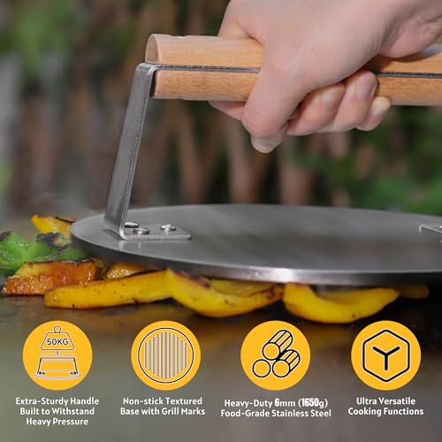 Professional-Grade 8.5-Inch Extra-Large Burger Press – Heavy Duty Stainless Steel Wooden Handle 3.65 lbs Easy to Clean for Hamburger Patties Bacon & Sandwiches Premium Grilling Tool