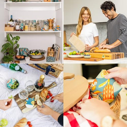 Beeswax Wraps for Food - The Kitchen Collection - Organic Cotton Beeswax Wrap - Reusable Beeswax Food Wrap - Plastic Wrap/Sandwich Bags Alternative - 4 Pack, S, M, L & XL - color: 4 Pack (S, M, L, XL)