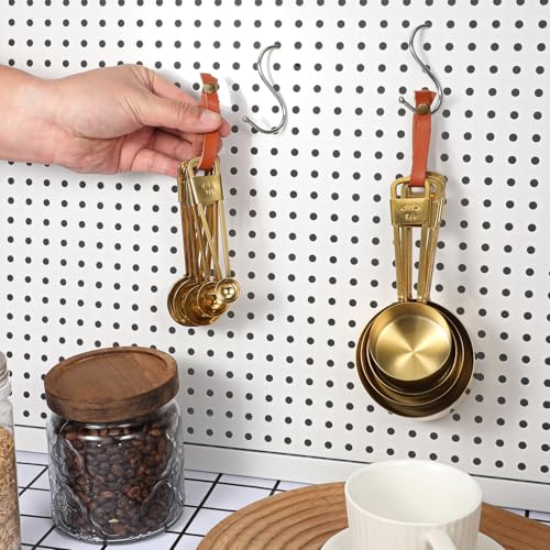 9 PCS GOLD Stainless Steel Measuring Cups and Spoons Set, Gold Nesting Design Teaspoon Stackable Cups and Spoons Heavy Duty Measuring Cup Set for Dry and Liquid Ingredients and Baking, Cooking(Golden) - color: Gold