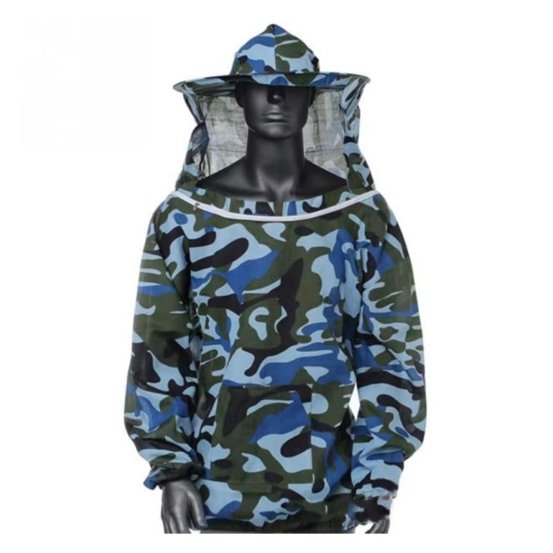 AMONIDA Beekeeping Jacket, Ultra Lightweight Ventilated Polyester Beekeeper Jacket with Detachable Veil Hood, Ideal for Beginner Professional Beekeepers (Light Blue)