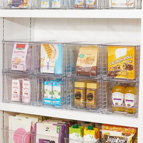 Vtopmart 4Pack Large Stackable Pantry Storage Drawers, Clear Organizer Bins with Handles, Acrylic Drawer Organizers for Kitchen, Pantry, Bathroom Undersink, Cabinet Organization and Storage - size: 4Pack 7"H