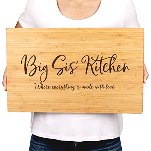 Andaz Press Large Bamboo Wood Cutting Board Gift, 17.75 x 11-inch, Big Sis' Kitchen Where Everything is Made With Love, 1-Pack, Engraved Serving Chopping Board Christmas Birthday Chef Kitchen Ideas - color: Big Sis
