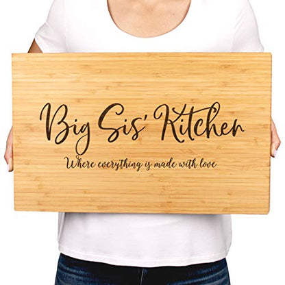 Andaz Press Large Bamboo Wood Cutting Board Gift, 17.75 x 11-inch, Big Sis' Kitchen Where Everything is Made With Love, 1-Pack, Engraved Serving Chopping Board Christmas Birthday Chef Kitchen Ideas - color: Big Sis