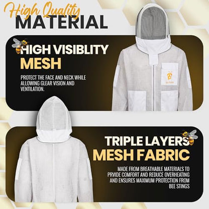 3 Layer Beekeeping Ventilated Jacket with Two Veils Jacket with Round Veil and Fencing Veil. - size: 2XL