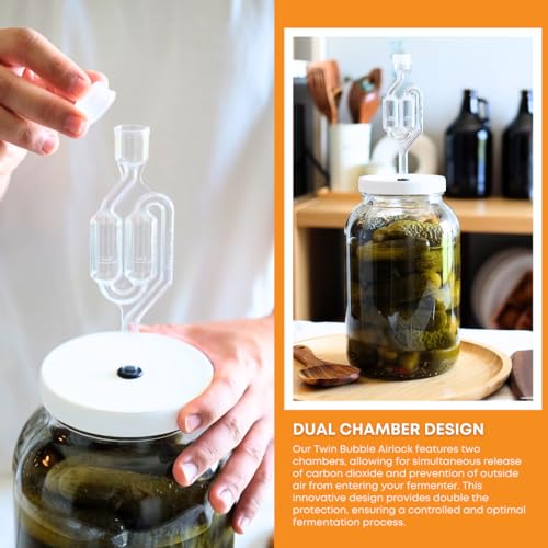 FastRack 1 Gallon Wide Mouth Glass Jar with Airtight Lid & Twin Bubble Airlock – Large Glass Jar with Lid for Fermentation, Pickling, Brewing, Canning & Storage