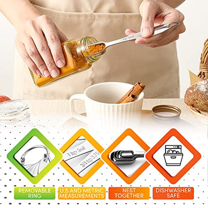 Spring Chef Stainless Steel Measuring Spoons Set of 6 with Leveler, Rectangular Metal Teaspoon & Tablespoon Measuring Spoons for Dry & Liquid Ingredients - Nesting Kitchen Gadgets For Baking & Cooking - style: Spoons - Set of 6