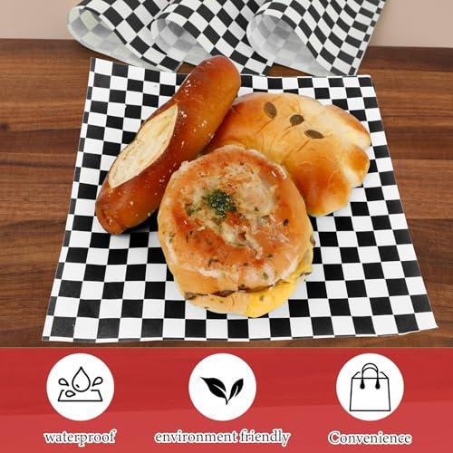 200 Pcs Wax Paper Sheets for Food Deli Wrap Paper Sheets 8.5x8.5"Food Basket Liners Black Checkered Square Sandwich Wraps for Burgers Bread Restaurant Barbecue Picnic - color: Black